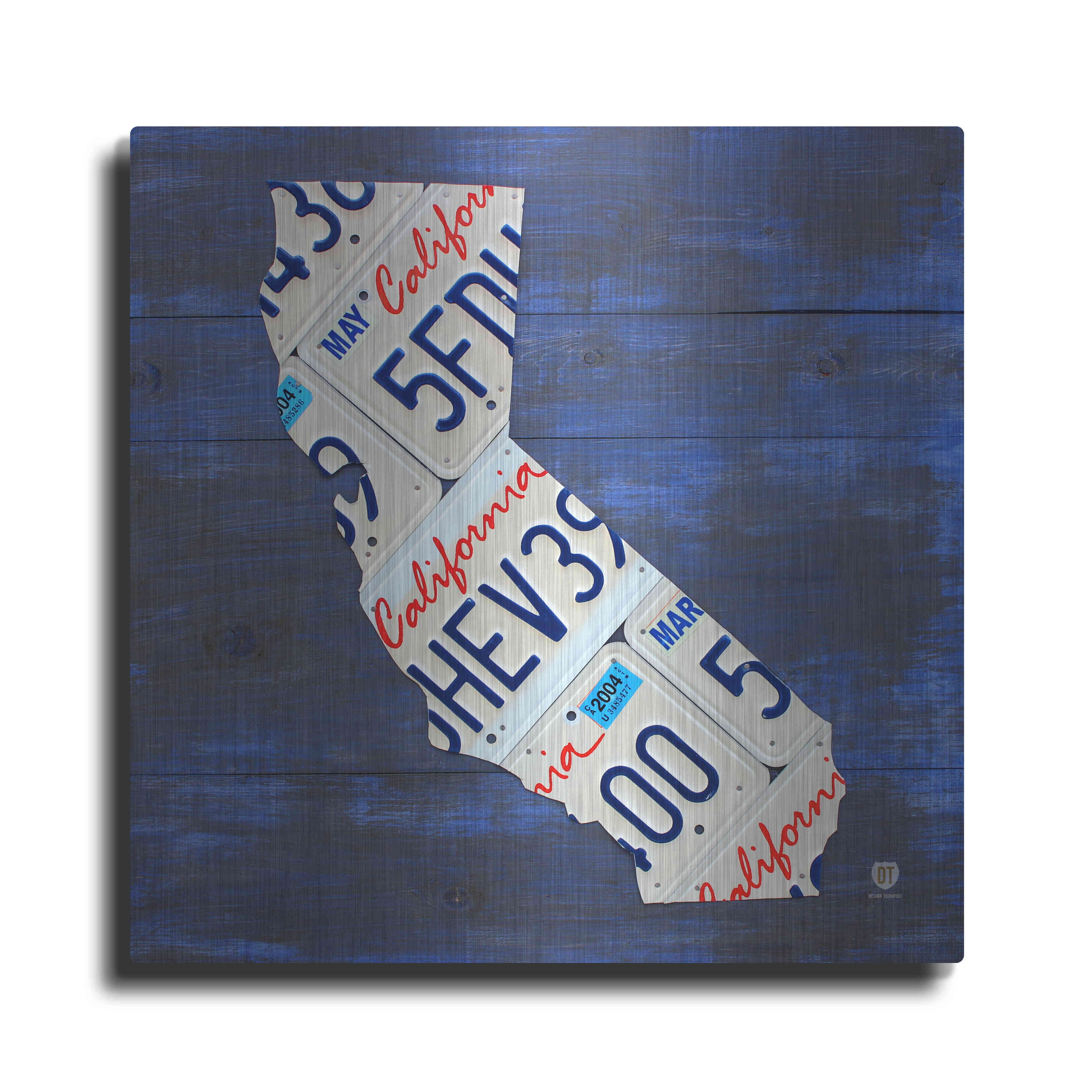 Luxe Metal Art 'California License Plate Map Blue' by Design Turnpike