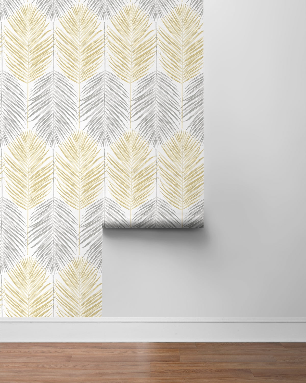 NextWall  Two Toned Palm Peel and Stick Wallpaper 20.5 in. W x 18 ft. L - Wheat & Daydream Grey