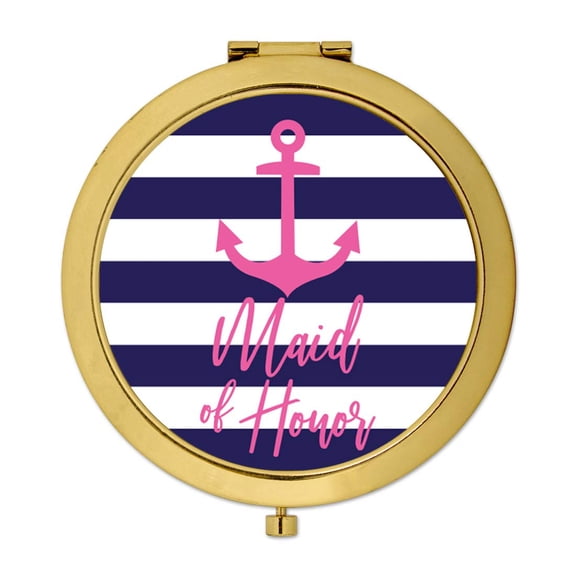 Koyal Wholesale Compact Mirror Maid of Honor Wedding Gift, Gold, Nautical, 1-Pack