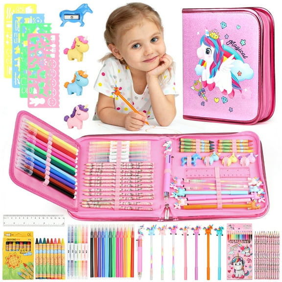 UQN Unicorn Scented Marker Set for Girls, 56Pcs Art Supplies Kit for Kids Ages 4-8, Unicorn Drawing Toys with Case, Arts & Crafts Kit Christmas Birthday Gifts for Girls Kids 4-6