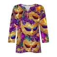 thumbnail image 4 of Gamivast Mardi Gras Shirts for Women Funny Mask Graphic 3/4 Sleeve Crew Neck Blouse Loose Fitted Drop Shoulder Tunic Dressy Tops Carnival Party Tee, 4 of 6