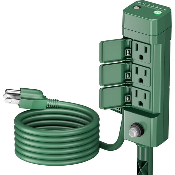BN-LINK Outdoor Power Strip Yard Stake Timer, Photocell Dusk Till Dawn 6 Grounded Outlets 6 ft Cord Weatherproof for Christmas Lights, 1875W/15A ETL Listed