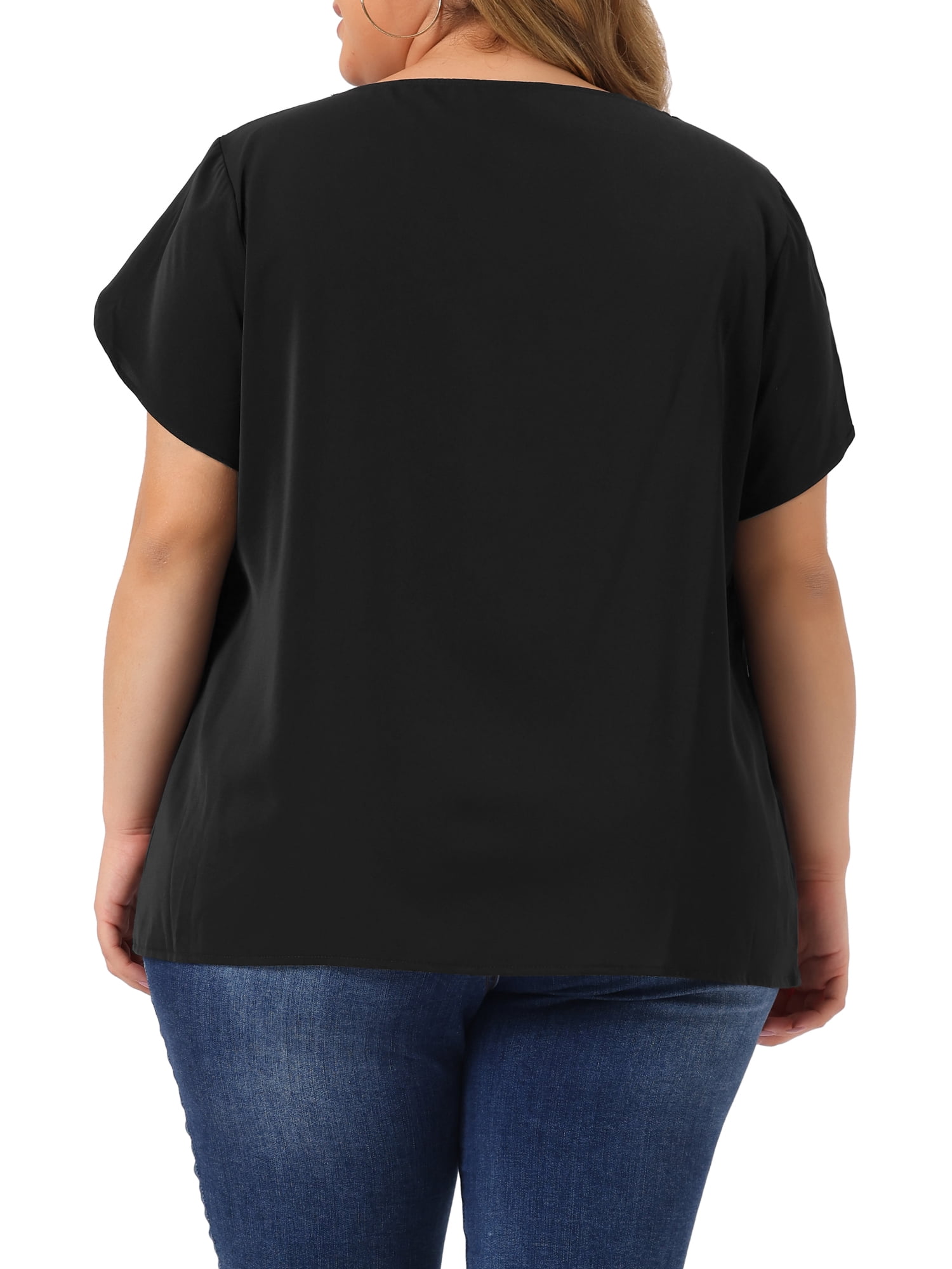DARING DIVA Women's Plus Size Round Neck Pleated Tulip Sleeve Shirt Blouse 6X Black