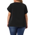 thumbnail image 4 of DARING DIVA Women's Plus Size Round Neck Pleated Tulip Sleeve Shirt Blouse L Black, 4 of 6
