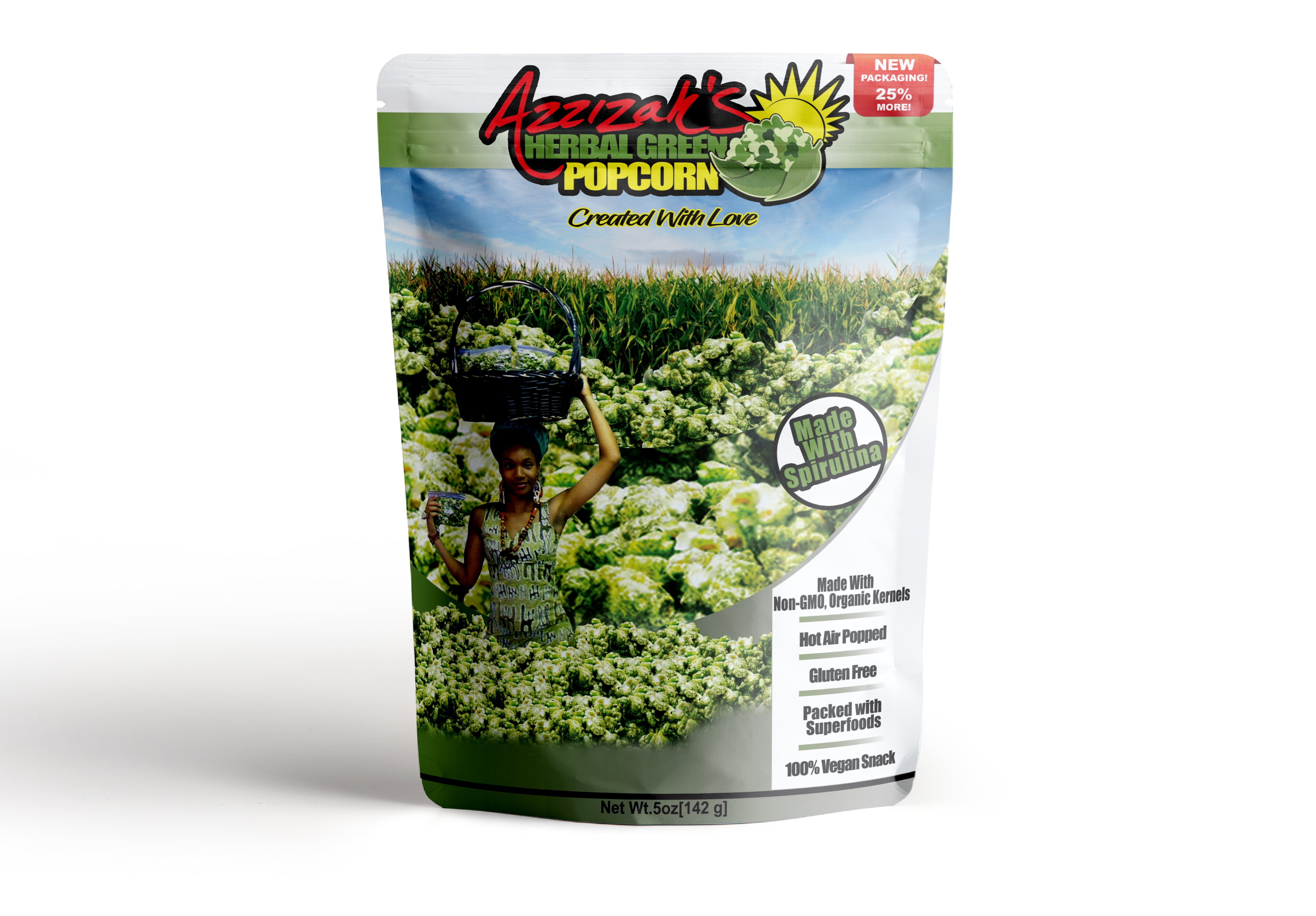 Azzizah's Herbal Green Popcorn - Superfood Snack, Savory - Cheesy, Vegan, 5oz