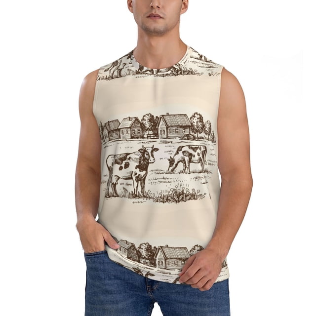 Fotbe Cows On The Farm Men's Camiseta sin Mangas Estampada para Hombres, Playera Casual para Gimnasio, Entrenamiento, Playa-XX-Large