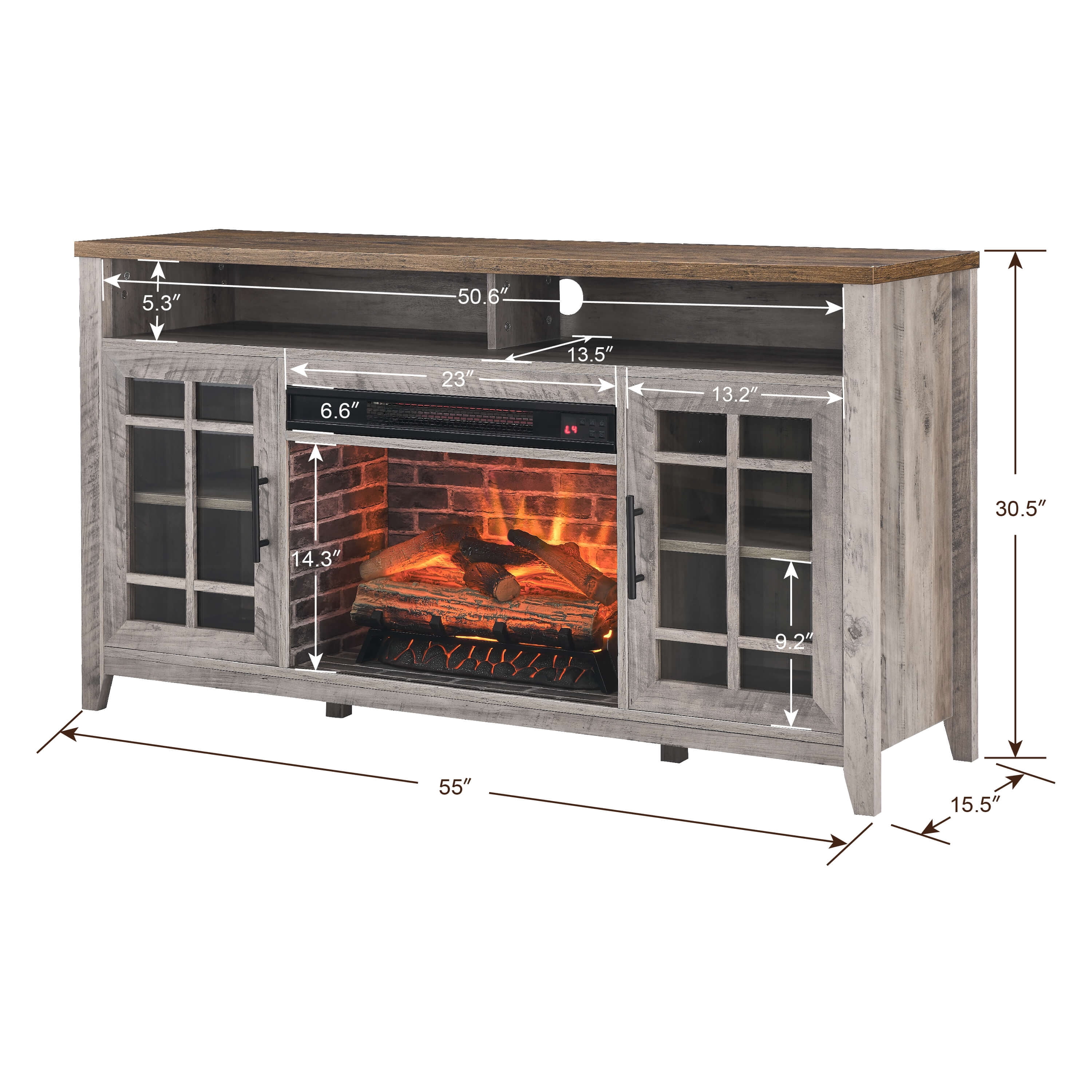 Innoflame 55'' Fireplace TV Stand, Entertainment Center with 23" Electric Fireplace KD Insert, Storage Cabinet , TV Console for Living Room, Farmhouse, Gray