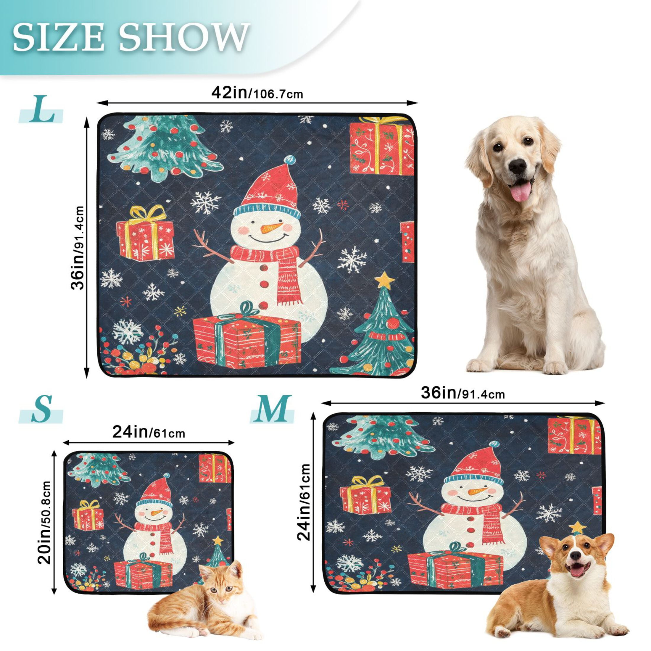 Qxltty A Dark Blue Background with Christmas Snowman Cat litter Pads Pet Set of 3 Diaper Mats Center Anti-leakage Layer Absorbent Soft and Comfortable