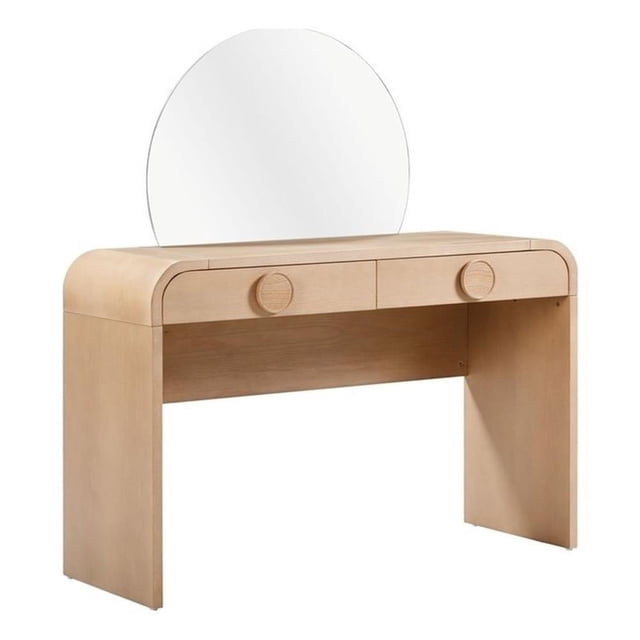 Scranton & Co 2-Drawer Ash Veneer Vanity Desk with Mirror Natural Finish