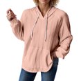 thumbnail image 6 of Jinhomg Comfy Oversized Sweatshirts for Women Dressy Casual Solid Drawstring Hoodie Fall Lightweight Long Sleeve V-Neck Pullover Top Women Blue XXXL, 6 of 8