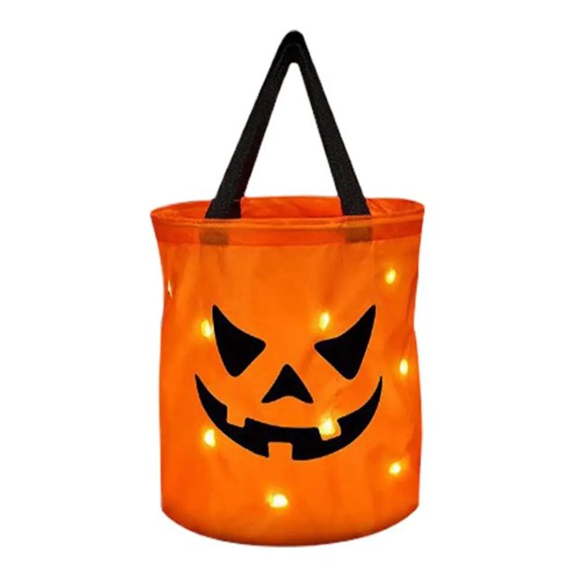 Bolsas de dulce o truco de Halloween con luz LED para niños, Candy Bag Tote Bag, Candy Storage Bucket, cesta de regalo de Acción de Gracias reutilizable