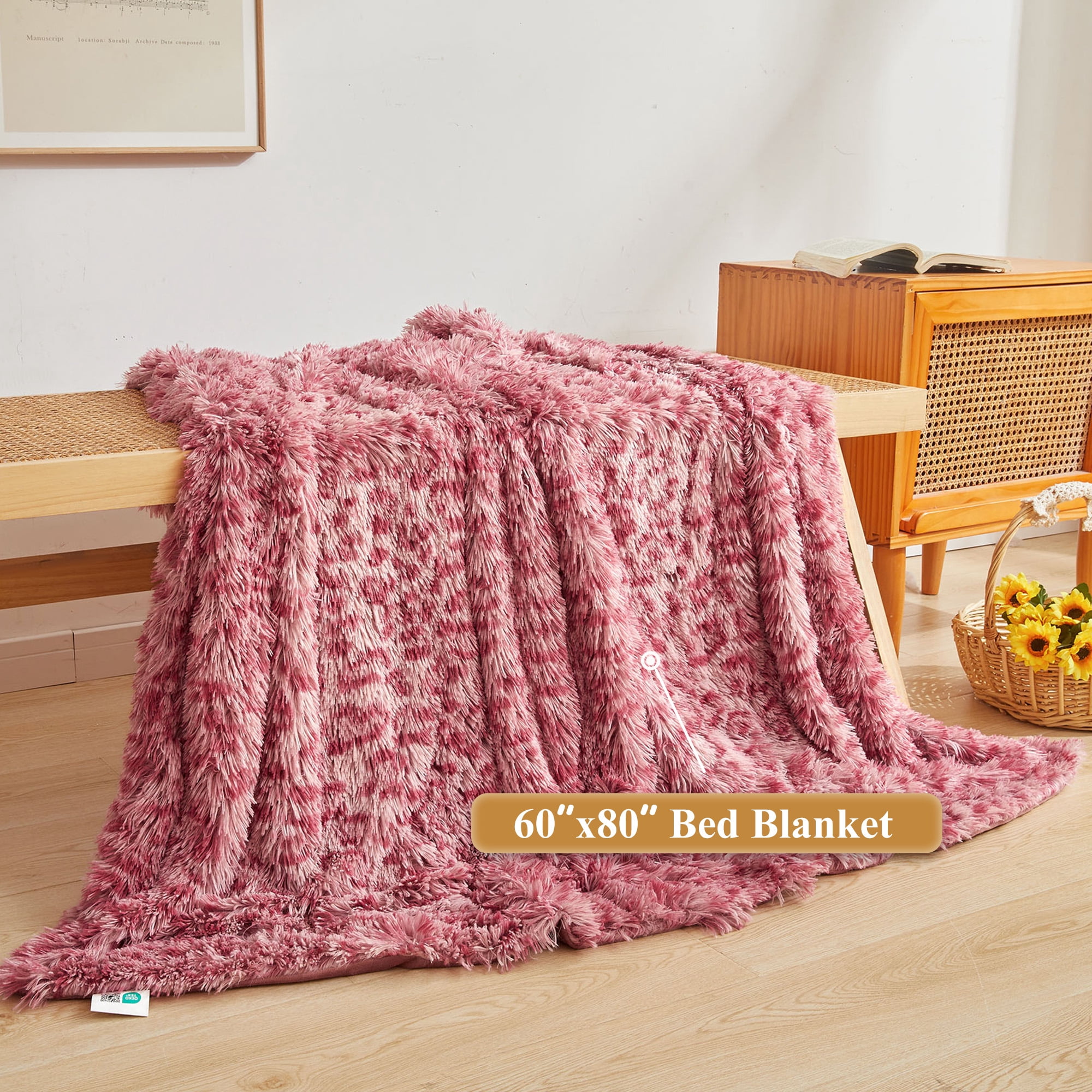 XeGe Luxury Faux Fur Leopard Print Blanket, Soft Cheetah Print Fluffy Bed Blanket, Shaggy Plush Decorative Couch Throw, Cute Furry Animal Print Fuzzy Throw for Sofa Bed Couch, Pink, 60x80