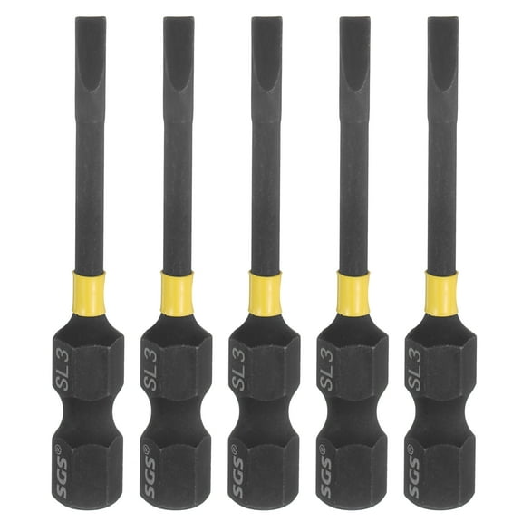 Uxcell 5pcs SL3 Slotted Impact Screwdriver Bits 1/4" Hex Shank 2" Long Magnetic Bit