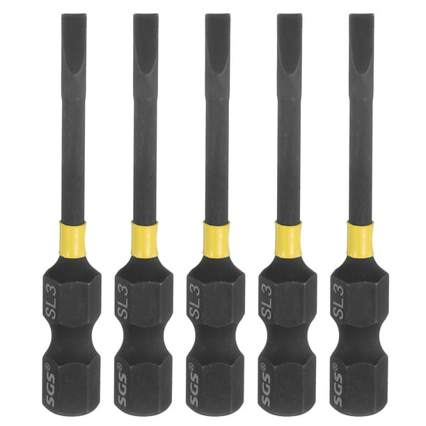 Uxcell 5pcs SL3 Puntas de Destornillador de Impacto Ranurado 1/4" Hex Shank 2" de Largo con Diseño Magnético