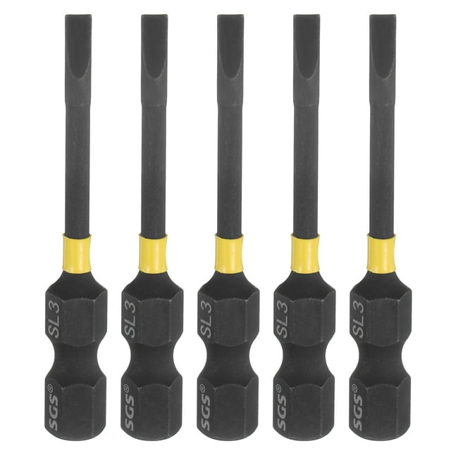 Uxcell 5pcs SL3 Slotted Impact Screwdriver Bits 1/4" Hex Shank 2" Long Magnetic Bit