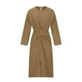 thumbnail image 3 of Taqqpue Women's Plus Size Long Sleeve Round Neck Maxi Dress Casual Twist Front Solid Color Split Hem Cotton Linen Loose Midi Dress Cocktail Formal Dress Wedding Guest Dresses for Women, 3 of 5