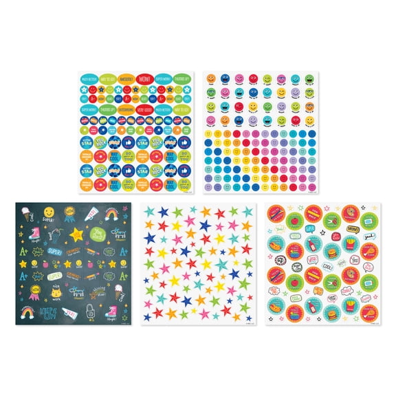 American Greetings 838-Count Classroom Stickers for Kids, Stars, Smiley Faces (10 Sheets, 5 Designs)