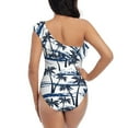 thumbnail image 5 of Uemuo Palm Tree Print Women's One Piece Swimsuit Asymmetrical Neck Bathing Suit One Shoulder Side Cutout Ruffle Swimwear-Medium, 5 of 6