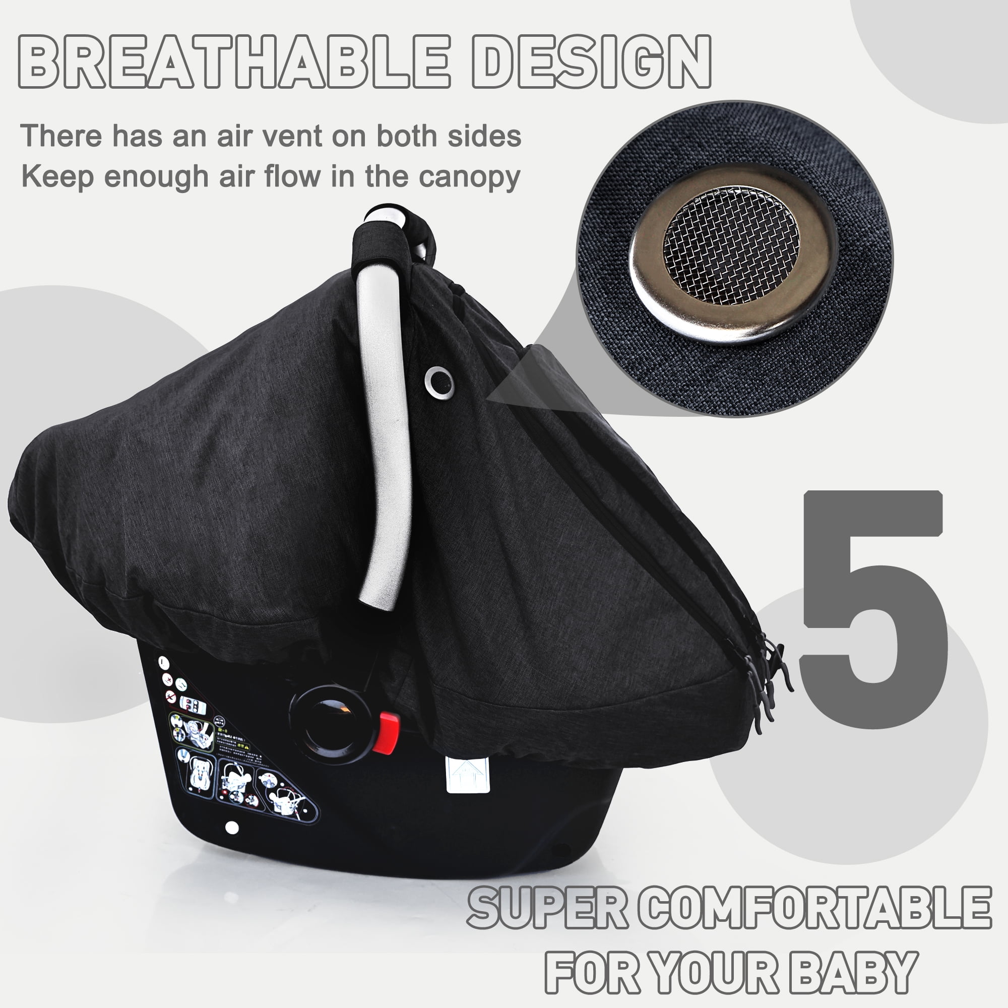 Baby Car Seat Cover for Babies,Patented Waterproof Baby Car Seat Cover for Boys & Girls,Infant Car Seat Cover Canopy for Girls,Windproof Car Seat Canopy for Boys, Keeps Babies Warm and Cozy (Black)