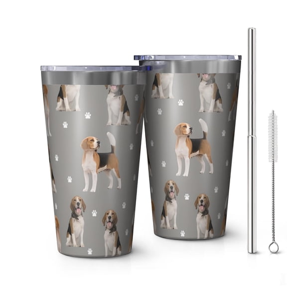 16oz Tumblers Beagle and Dog Footprints Stainless Steel Vacuum Insulated Double Wall Travel Tumbler Cups Mug with Lid and Straw,Cleaning Brush for Coffee,Tea