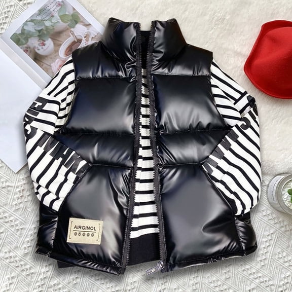 Kids Thickened Cotton Sleeveless Vest, Warm Quilted Padded Inner Layer for Girls & Boys Ages 2-14, All Season Wear for School, Outdoor and Casual Layering Black