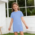 thumbnail image 4 of Abcomgle Summer Dresses for Girls 10-12 Casual A Line Short Sleeve Midi Dress Solid Crew Neck Sundresses Basic Lightweight Skirt,Blue,11-12Years, 4 of 7