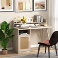 thumbnail image 2 of Costway 48" Computer Desk with Hutch Mid Century Workstation PE Rattan Cabinet White Oak, 2 of 10