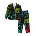 thumbnail image 1 of Balery Play Game Start Conjunto de Pijama con Estampado para Mujer, Conjunto de Dos Piezas con Manga Larga, Ropa de Dormir Suave con Bolsillos, Pijamas Cómodos-Small, 1 of 7
