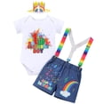 thumbnail image 2 of IBTOM CASTLE Toddler Baby Boys Watermelon 1st 2nd 3rd 4th 5th Birthday Outfit Melon Romper + Suspenders + Pants + Crown 4PCS Rainbow Clothes Set for Cake Smash Photo Shoot, 2 of 8