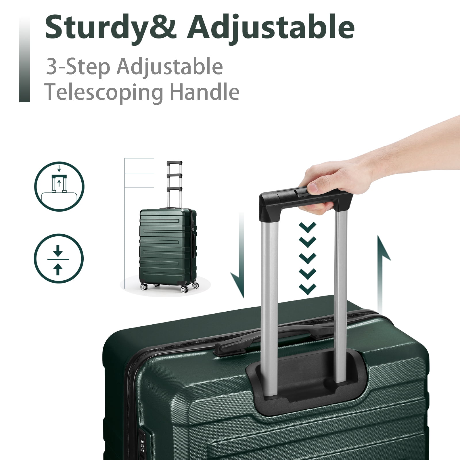 Hikolayae Luggage Sets Hardside Spinner with TSA Lock in Dark Green, 3 Piece