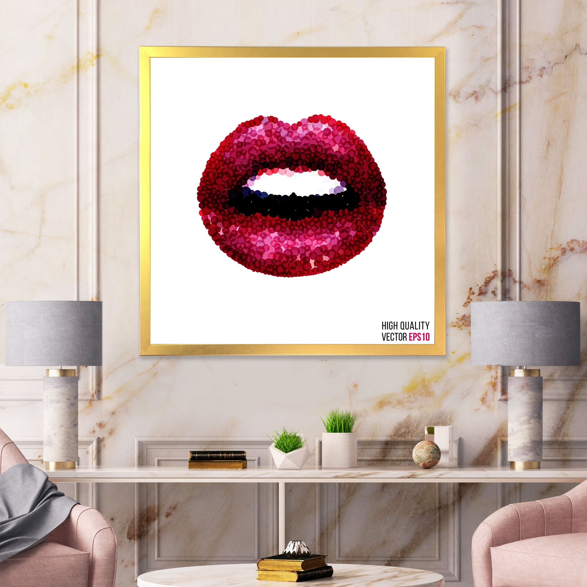 Designart 'Sexy Red Girl Lips' Modern Framed Art Print