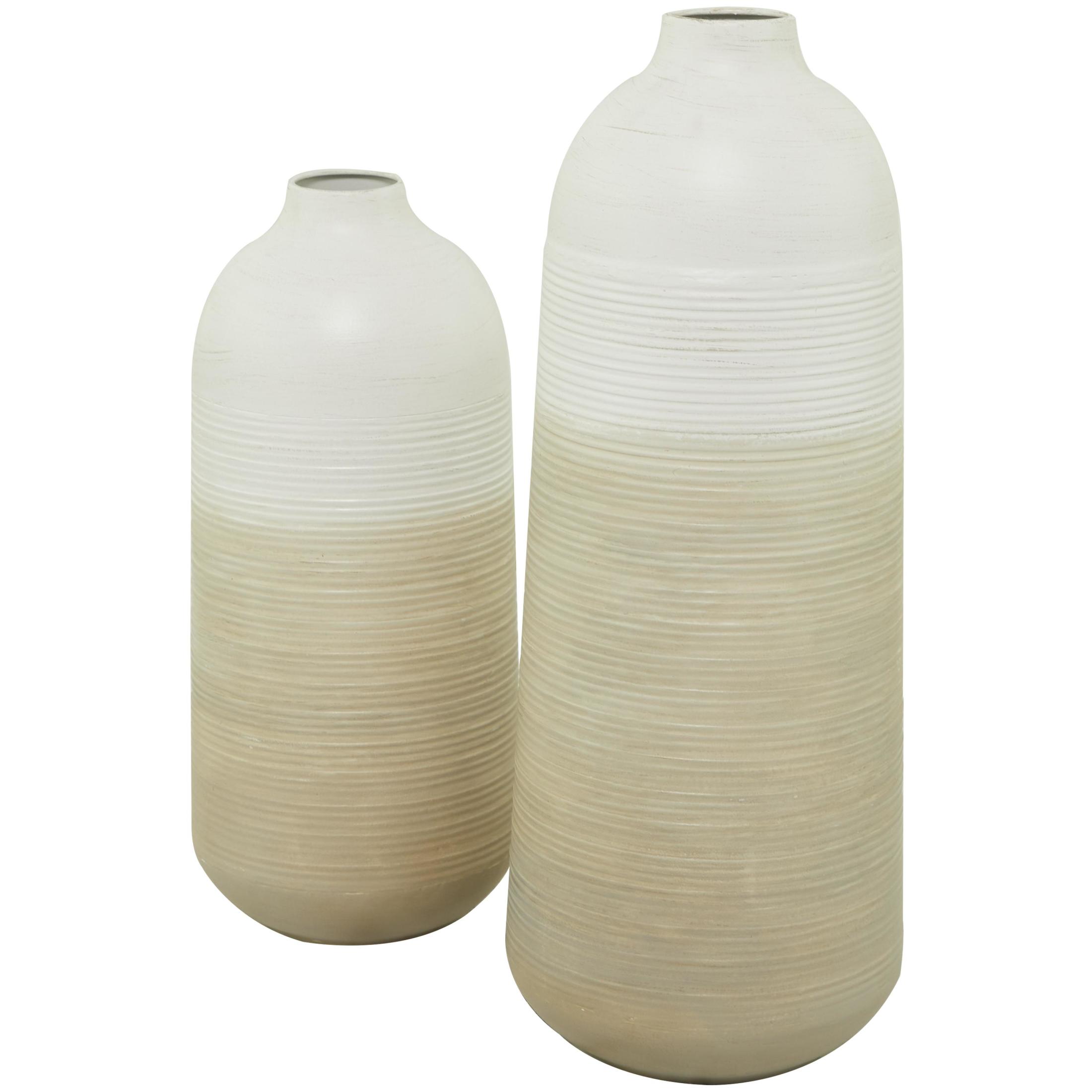 DecMode 20", 16"H Brown Metal Vase with Embossed Ribbing, Set of 2