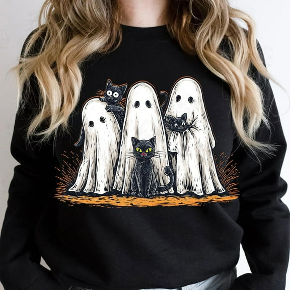 Retro Halloween Ghost And Cat Sweatshirt, Spooky Ghost Sweatshirt, Preppy Floral Halloween Sweatshirt, Boo Halloween Sweatshirt, Funny Halloween Sweatshirt, Black Cat Sweatshirt