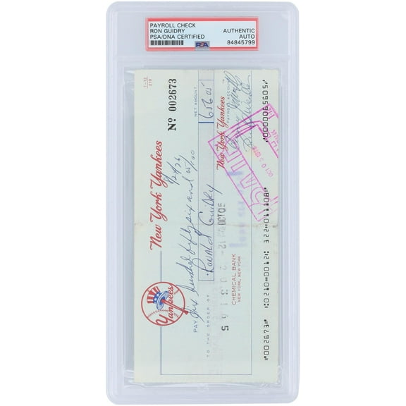 Ron Guidry New York Yankees Autographed Check from August 24, 1976 - PSA 84845799 - Fanatics Authentic Certified