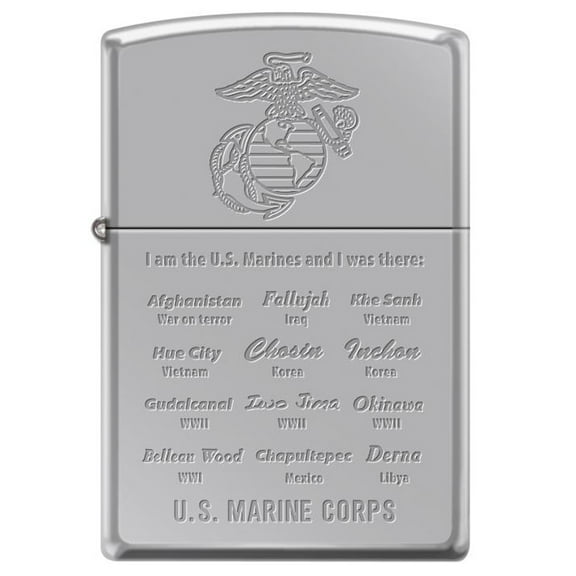 Zippo Lighter US Marine Famous Battles Polished Chrome  - Semper Fi