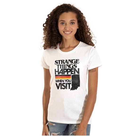 Strange Things Happen in Indiana Cool Womens Fitted Plus Size Graphic Tee Brisco Brands 2X