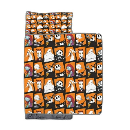 The Nightmare Before Christmas Toddler Napping Mat with Pillow and Fleece Minky Blanket,Travel Sleeping Bag Boys and Girls, 21" x 46"