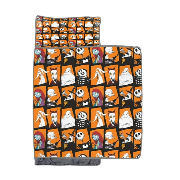 The Nightmare Before Christmas Toddler Napping Mat with Pillow and Fleece Minky Blanket,Travel Sleeping Bag Boys and Girls, 21" x 46"