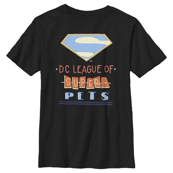 Boy's DC League of Super-Pets Superman Dot Logo Cutouts  Graphic Tee Black X Small