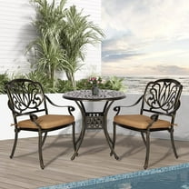 W WARMHOL 3-Piece Outdoor Patio Dining Set, All-Weather Cast Aluminum Patio Furniture Set for Backyard Garden Deck with 2 Cushioned Chairs and 30.8" Round Table, 2" Umbrella Hole