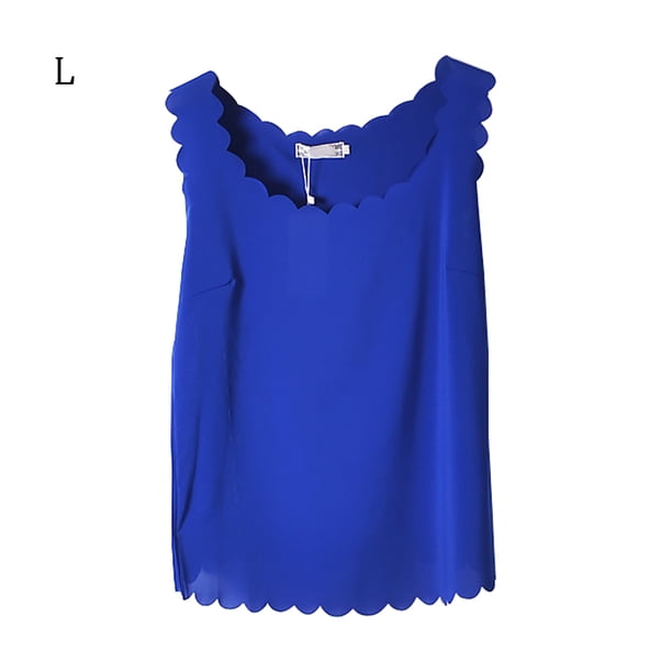 Chaleco sin mangas Mujer Lado ondulado Casual Top suelto Camiseta de color sólido, Azul, L Inevent AP001317-12