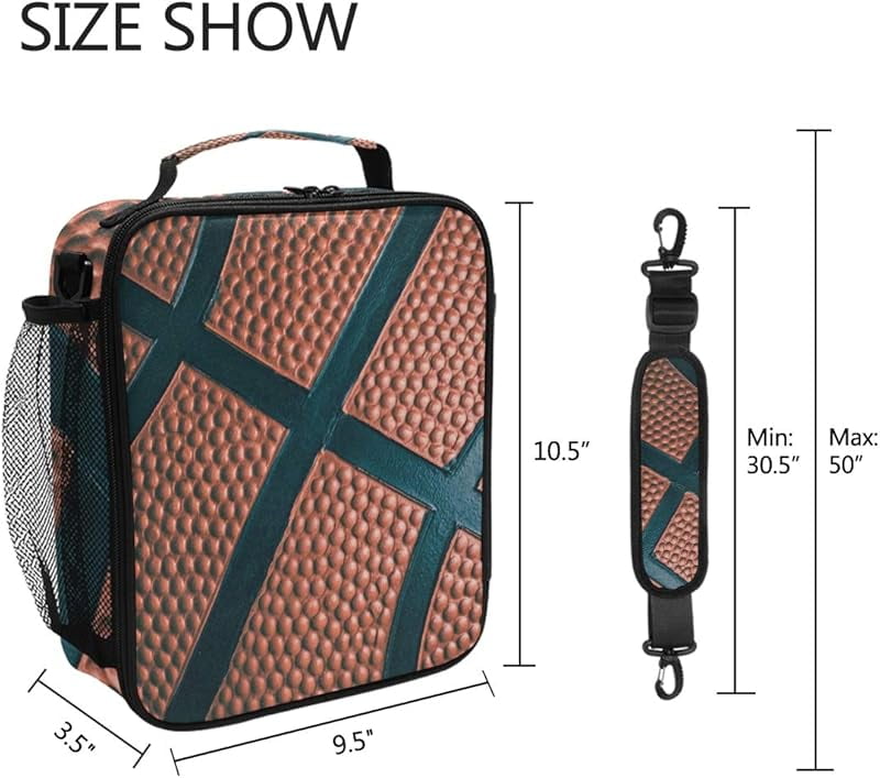 Lunch Box Bag Basketball Sport Lunchbox Insulated Thermal Cooler Ice Adjustable Shoulder Strap for Women Men