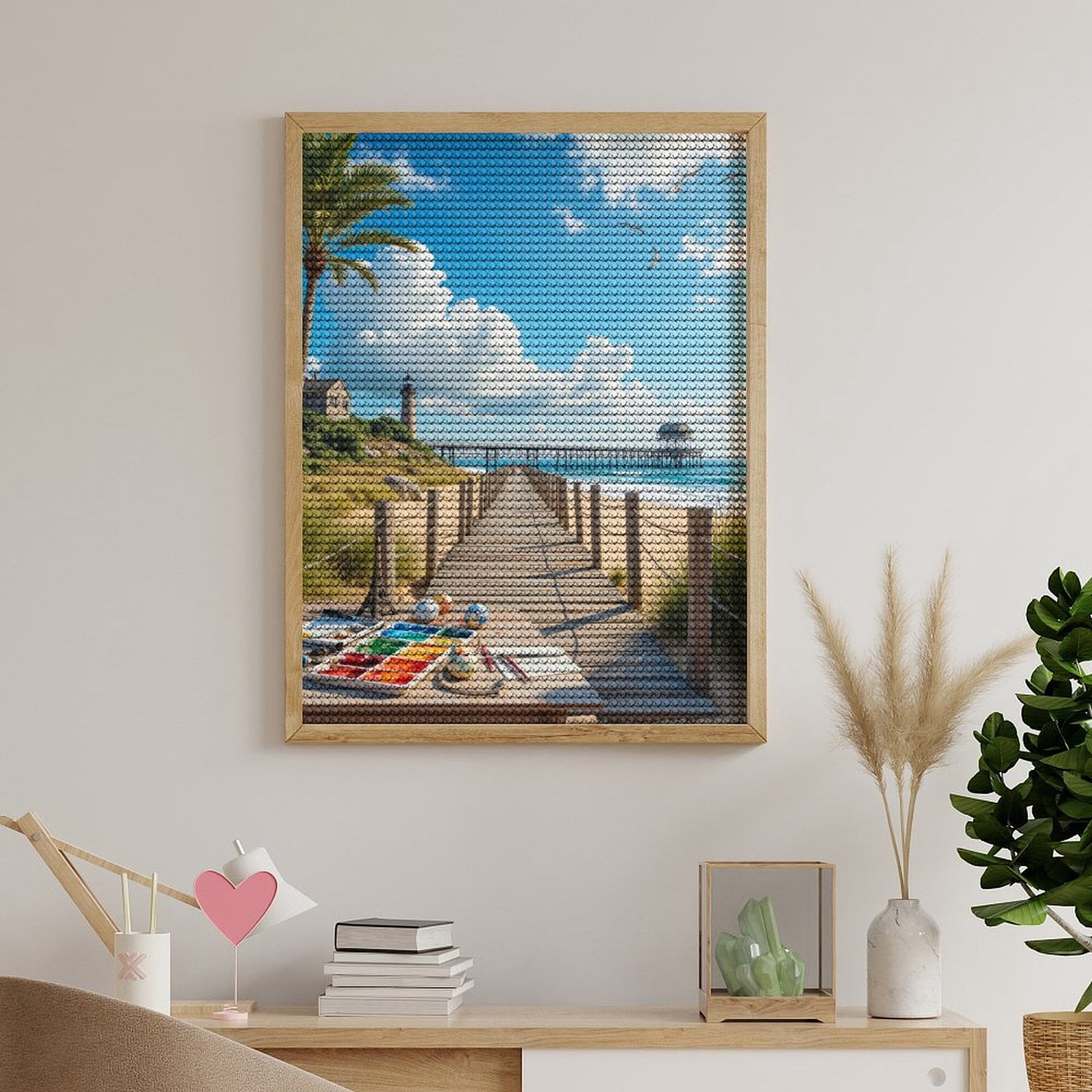 Diamond Art Kits for Adults, Lighthouse Beach Painting Pier Walkway 5D Diamond Painting Kits for Adults Beginners, DIY Full Drill Diamond Painting, Gem Art and Crafts 12x16