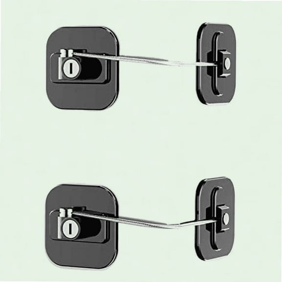 Refrigerator Lock, 2-Pack with 4 Keys, Child Safety Locks, Strong Adhesive for Cabinet, Freezer, and Drawer (Black)