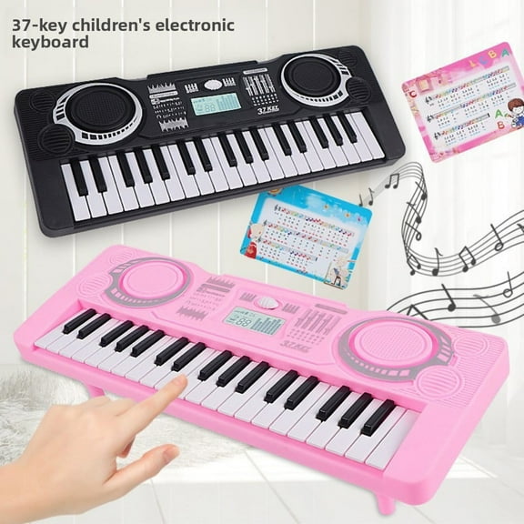 37 Keys Electric Digital Piano 37 Music Electric Keyboard with Dual-mode Play & Demonstration for Toddlers Beginners Kids Musical Instruments Gifts, 13.6*5inch, Pink