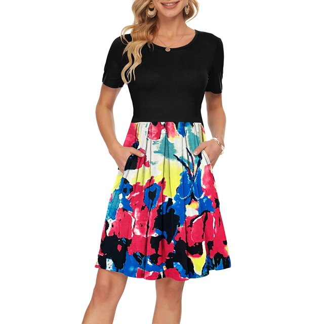 Vestido AUSELILY de verano para mujer, manga corta, largo hasta la rodilla