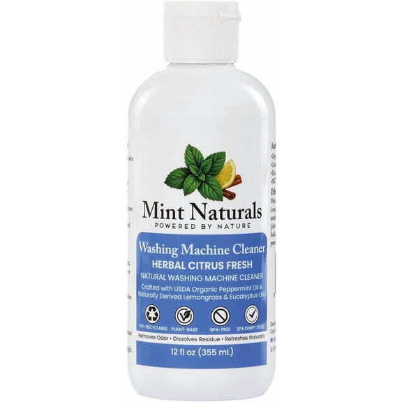 Natural Washing Machine Cleaner Liquid – Formula That Helps Remove Odor & Residue in Front & Top Load Washers, 12 oz – Made in USA