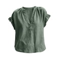 thumbnail image 7 of LEKODE Cotton Boho Tops for Women Oversized T-shirts Peasant Blouses Cute Shirts Lace Top Button Down Shirts Solid Summer Tops Womens Boho Summer Tops Blackish Green L, 7 of 7