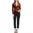 thumbnail image 2 of INSPIRE CHIC Women's Velvet Blazer Lapel Collar Long Sleeve Button Wear-to-Work Suit Jacket L Brown, 2 of 7