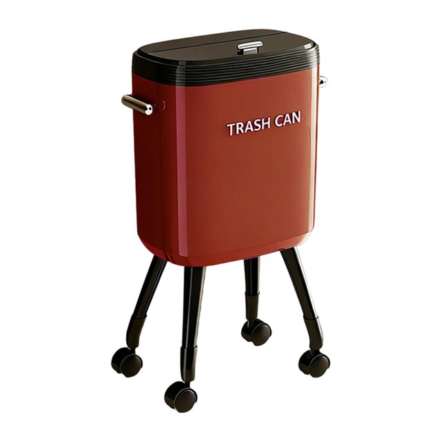 Cubo de basura de prensa con forma estrecha Cubo de basura con patas elevadas Papelera Rojo con Caster
